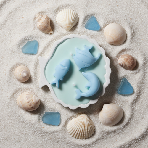 Ocean Theme Dolphin & Fish Wax Candle Set | Coastal Home Décor Candle in Shell Dish