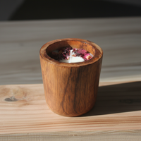 Rustic Wood & Rose Soy Wax Candle | Handcrafted Botanical Candle in Wooden Vessel