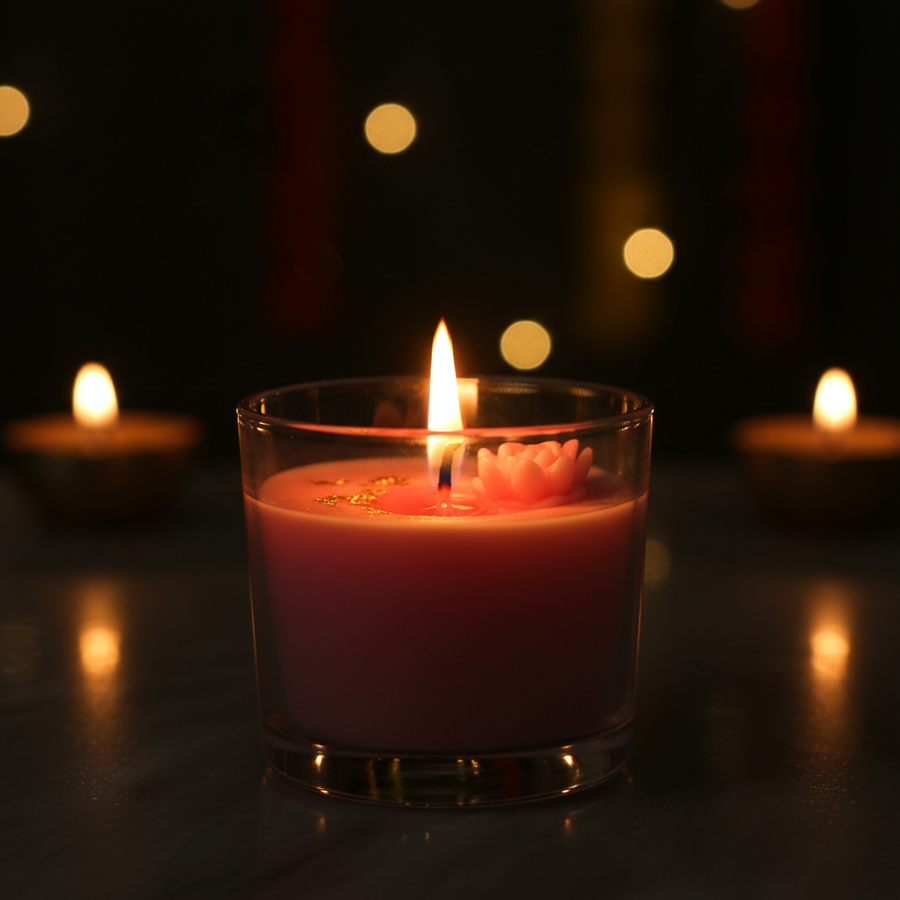 Velvet Oud Rose — Soy Wax Glass Jar Candle | Rose & Oud Scent | Floral Wax Topper | Luxury Home Decor