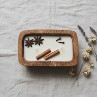 Spice Garden Soy Candle — Rustic Wooden Tray | Star Anise, Cinnamon & Clove